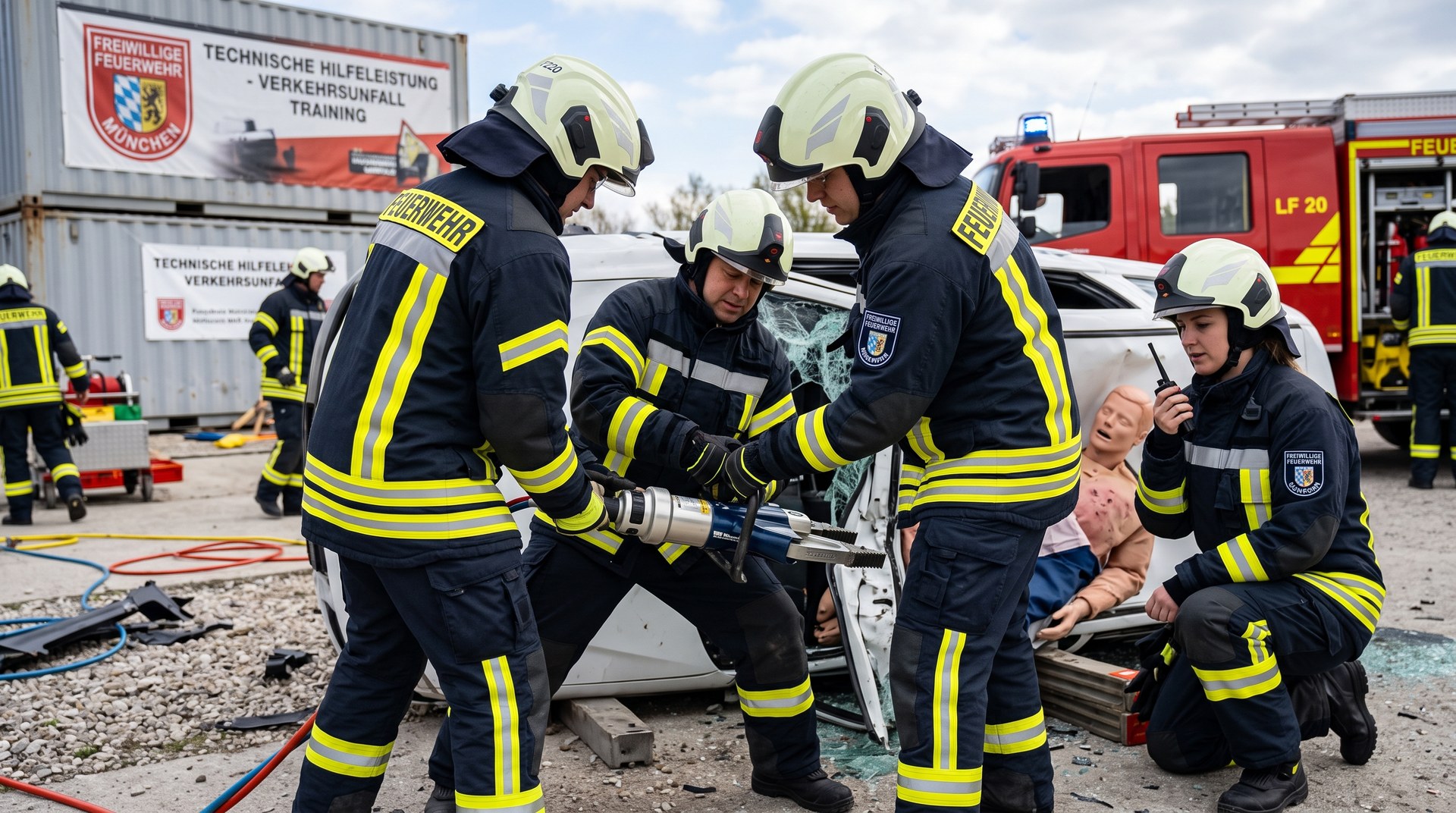 Aktive Mannschaft der Freiwilligen Feuerwehr Kriegshaber bei einer Übung